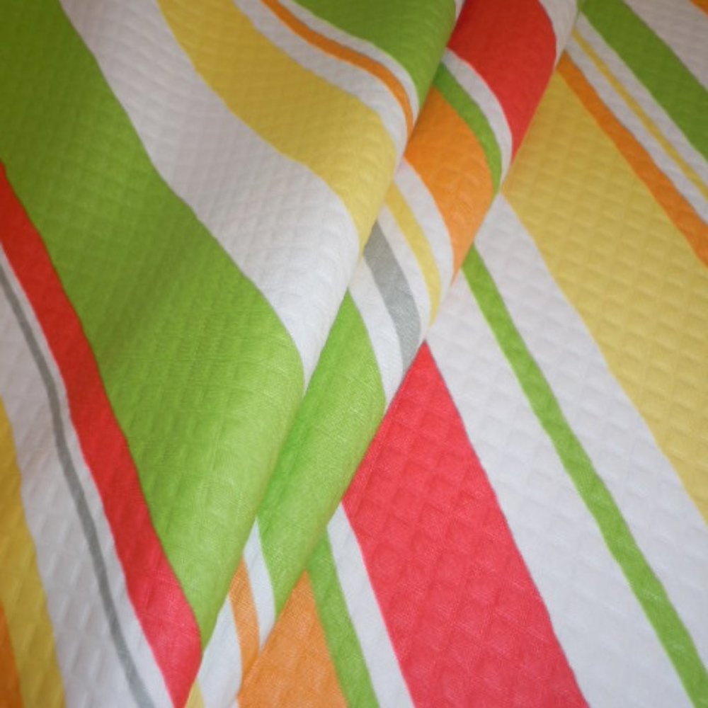 Outdoor Baha Quilted Stripe Poppy Fabric